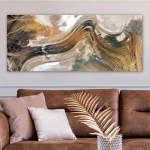 Tablou decorativ Re-Bloom, model abstract, panza/lemn, multicolor, 120 x 50 x 3 cm - Img 4
