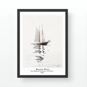 Tablou decorativ Re-Bloom, model barca pe apa, lemn, gri/negru, 35 x 45 cm - Img 1