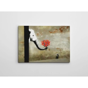 Tablou decorativ Re-Bloom, model elefant cu un buchet de flori, panza/lemn, multicolor, 50 x 70 cm - Img 2