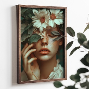 Tablou decorativ Re-Bloom, model femeie, MDF/lemn masiv, multicolor, 35 x 47 x 2 cm - Img 2