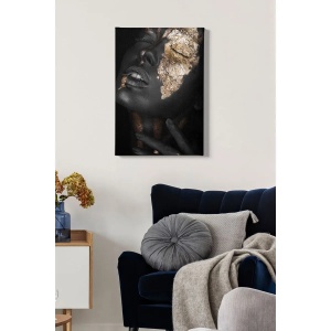 Tablou decorativ Re-Bloom, model femeie, panza/lemn, negru/auriu, 50 x 70 cm - Img 3