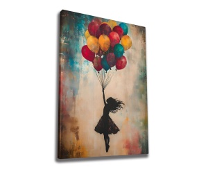 Tablou decorativ Re-Bloom, model fetita cu baloane, panza/lemn, multicolor, 50 x 70 cm