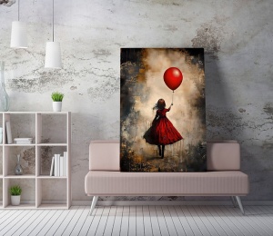 Tablou decorativ Re-Bloom, model fetita cu un balon, panza/lemn, multicolor, 70 x 100 cm - Img 3
