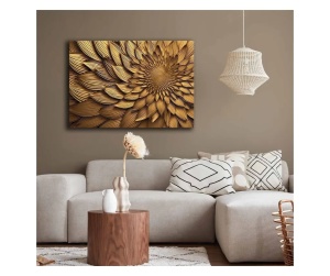 Tablou decorativ Re-Bloom, model floare, lemn/panza, galben, 70 x 100 cm - Img 5