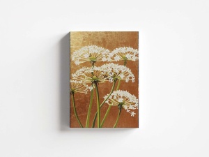 Tablou decorativ Re-Bloom, model floral, panza/lemn, auriu/alb/verde, 70 x 100 cm