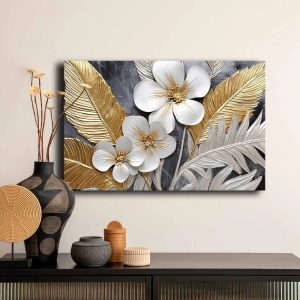Tablou decorativ Re-Bloom, model floral, panza/lemn, multicolor, 45 x 70 cm