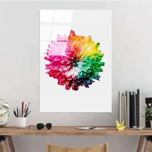 Tablou decorativ Re-Bloom, model floral, sticla temperata, multicolor, 70 x 100 cm - Img 5