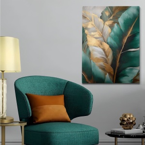 Tablou decorativ Re-Bloom, model frunze, panza/lemn, multicolor, 50 x 70 x 3 cm - Img 3
