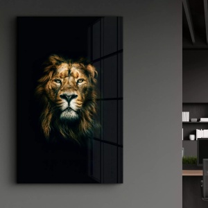 Tablou decorativ Re-Bloom, model leu, sticla securizata, maro/negru, 46 x 72 cm - Img 6
