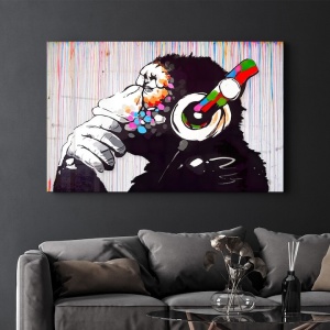 Tablou decorativ Re-Bloom, model maimuta, sticla securizata, multicolor, 46 x 72 cm - Img 5