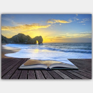 Tablou decorativ Re-Bloom, model peisaj, panza/lemn, multicolor, 100 x 70 x 3 cm