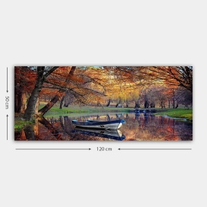 Tablou decorativ Re-Bloom, model peisaj, panza/lemn, multicolor, 50 x 120 cm - Img 3