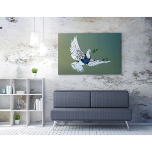 Tablou decorativ Re-Bloom, model porumbel, panza/lemn, multicolor, 70 x 100 cm - Img 3