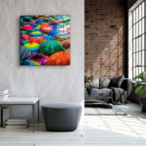 Tablou decorativ Re-Bloom, model umbrele, sticla temperata, multicolor, 60 x 60 cm - Img 2