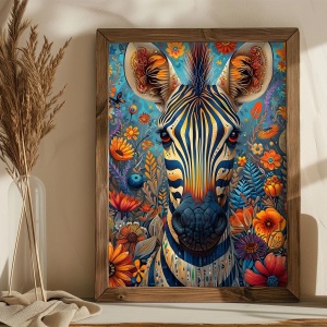 Tablou decorativ Re-Bloom, model zebra, MDF/lemn masiv, multicolor, 35 x 47 x 3,5 cm