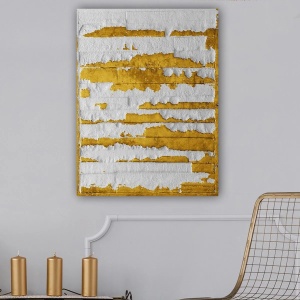 Tablou decorativ Re-Bloom, panza/lemn, alb/auriu, 70 x 100 cm - Img 3