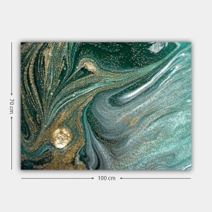 Tablou decorativ Re-Bloom, panza/lemn, albastru/auriu, 70 x 100 cm - Img 3
