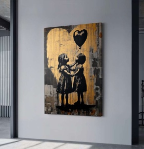 Tablou decorativ Re-Bloom, panza/lemn, auriu/gri, 60 x 90 cm - Img 3