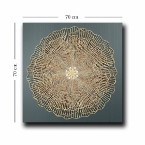 Tablou decorativ Re-Bloom, panza/lemn, auriu/gri, 70 x 70 cm - Img 2