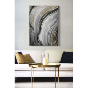 Tablou decorativ Re-Bloom, panza/lemn, gri/auriu, 70 x 100 cm - Img 3