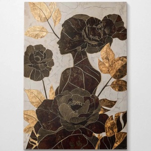 Tablou decorativ Re-Bloom, panza/lemn, maro/auriu/gri, 70 x 100 cm - Img 3