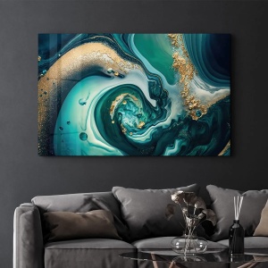 Tablou decorativ Re-Bloom, sticla temperata, albastru/verde/auriu, 70 x 110 cm - Img 5