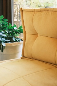 Taburet cu spatar 60x62x60 cm, forma patrata, tapiterie textil Soho, galben mustar - Verificat A · Re-Bloom - Img 3