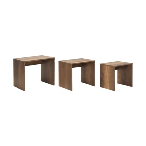 Triplu set 3 masute cafea living 55x40x47 cm, PAL 16mm melamina 100%, design cuiburi, nuc - Verificat A · Re-Bloom - Img 2