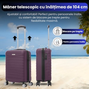 Troler cabina avion, Model Line, 4 roti duble cu rotatie 360°, maner telescopic, cifru, 55 x 36 x 20 cm, ABS, mov, Resigilat, Grad A - Img 3