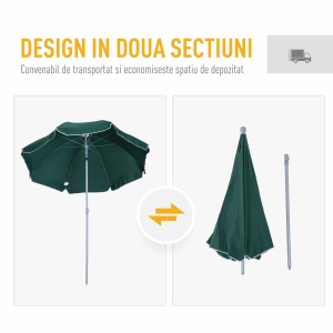 Umbrela de gradina cu acoperis inclinabil, metal/poliester, Φ220x230cm, Verde inchis - Verificat A · Re-Bloom - Img 5