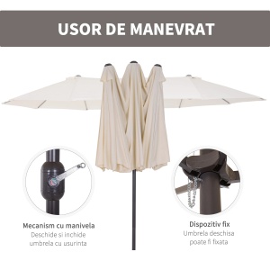 Umbrela de gradina impermeabila anti-UV, otel/poliester/ABS, 460x270x240 cm, tub Ø48mm, 12.5kg, bej - Verificat A · Re-Bloom - Img 5