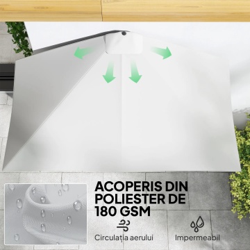 Umbrela de perete semiluna cu manivela 230x130x245 cm, stalp metal Ø38mm, poliester, montaj perete, crem - Verificat A · Re-Bloom - Img 5