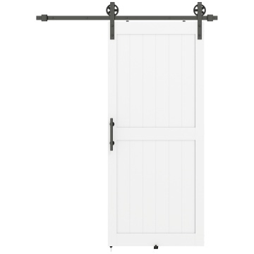 Usa glisanta stil rustic 91.5x3.5x213.4 cm, sina 183 cm, MDF si pin, otel carbon, 2 scripeti industriali, maner inclus, alb si negru - Verificat A · Re-Bloom