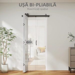 Usa pliabila tip carte Re-Bloom, MDF/otel carbon, alb/negru, 90 x 3,5 x 210 cm, Resigilat, Grad A - Img 6