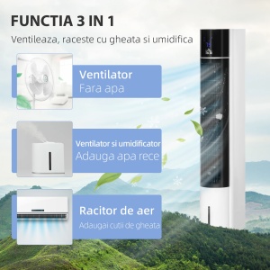 Ventilator racire evaporativa Re-Bloom, ABS, 33x26x105 cm, 3 viteze, telecomanda, rezervor 3L, 60W, 20 m², alb/negru - Verificat A · Re-Bloom - Img 4