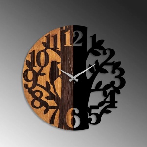 Wallity ceas decorativ de perete, lemn 100%/metal, diametru 56 cm, grosime 3cm, mecanism, nuc/negru - Verificat A · Re-Bloom - Img 4