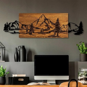 Wallxpert decor de perete lemn/metal, 93x29 cm, lemn 100% 3cm + metal 1.5mm, nuc/negru - Verificat A · Re-Bloom - Img 2