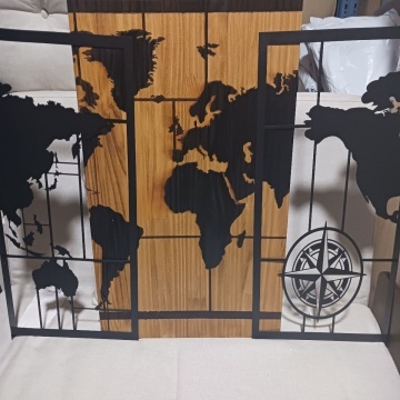 Wallxpert decor de perete model World Map 121x70 cm, lemn 3cm si metal 1.5mm, nuc si negru - Verificat A · Re-Bloom - Img 7