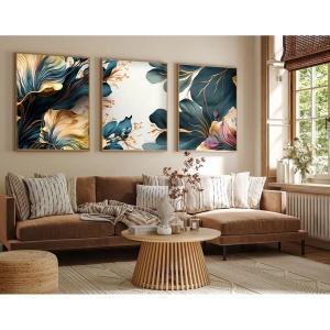 Wallxpert set 3 tablouri decorative cu rama, 3x50x70 cm, MDF 3mm, cadru lemn solid 2.5 cm, multicolor - Verificat A · Re-Bloom - Img 4