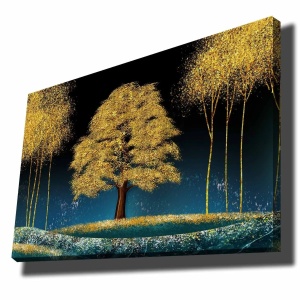 Wallxpert tablou decorativ canvas, 70x100 cm, panza 100% grosime 2.8mm, cadru lemn pin 100% grosime 22mm, albastru/albastru marin/auriu/maro - Verificat A · Re-Bloom - Img 1