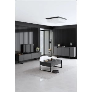 Woody Fashion consola, PAL melaminat 18mm + picioare metalice, 160x35x80 cm, antracit - Verificat A · Re-Bloom - Img 2