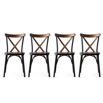 Woody Fashion set 4 scaune dining 42x41x84 cm, cadru metal 100%, sezut si spatar lemn, inaltime sezut 50 cm, 200 kg, maro inchis - Verificat A · Re-Bloom