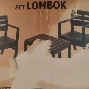 Комплект мебели за тераса/градина, Progarden, LOMBOK, 3 части, полипропилен, антрацит, 2 стола 63x58x74 см, маса 74x55x38 см, с включени възглавници, Преопакован, клас А - Img 2