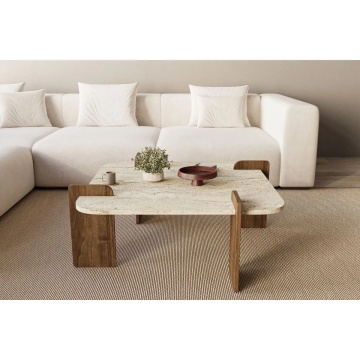 Afrolli masuta de cafea 90x90x35 cm, PAL melaminat, capacitate 35 kg, travertin si nuc - Verificat A · Re-Bloom - Img 5