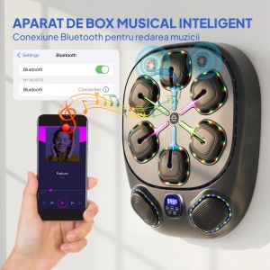 Aparat de box muzical Re-Bloom, spuma PU/ABS/EVA, 61x48x11 cm, 9 moduri, LED RGB, Bluetooth, cablu Type-C 2m, negru - Verificat A · Re-Bloom - Img 6
