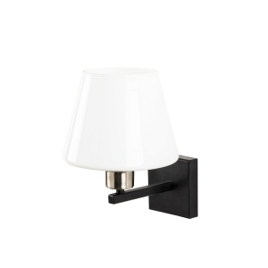 Aplica de perete, sticla/metal, 22x25 cm, abajur sticla diametru 19cm, soclu E27 max 40W, IP20, negru/nichel/alb - Verificat A · Re-Bloom