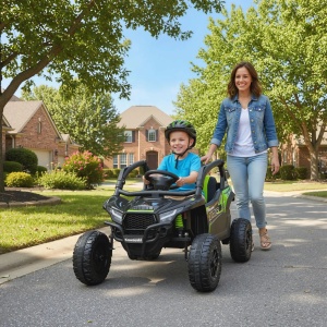 ATV electric copii Re-Bloom Kawasaki, PP/otel, 100x64x56 cm, dublu motor 12V, telecomanda, muzica, 3-5 km/h, varsta 3-5 ani, 30 kg, negru - Verificat A · Re-Bloom - Img 4