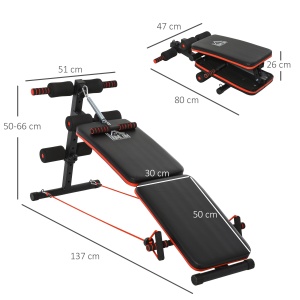 Banca Sit-Up pentru fitness Re-Bloom, reglabila/pliabila, otel/EVA/PVC, negru/rosu, 47 x 142 x 50-66 cm, Resigilat, Grad A - Img 3