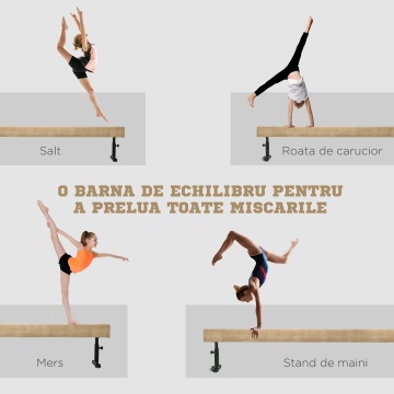 Barna de echilibru reglabila 226x31x59 cm, 3 inaltimi reglabile, acoperire catifea poliester, cadru otel, lemn de fag, 60 kg, maro - Verificat A · Re-Bloom - Img 4