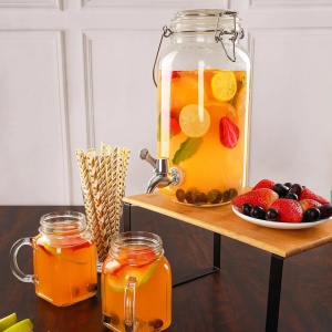 Belle Vous dozator bauturi cu robinet, sticla transparenta, 2.5L, 11.3x11.3x26 cm, capac etans, pentru suc/apa/cocktailuri/lapte - Verificat A · Re-Bloom - Img 4